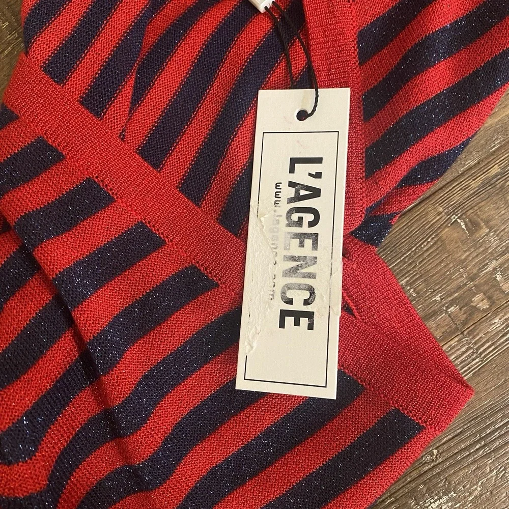 NWT L'AGENCE Cardigan Womens XS Holland Shimmer Red Navy Stripes - Picture 7 of 10